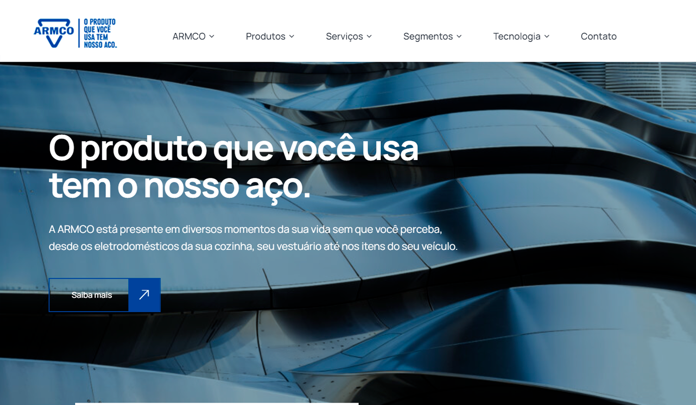 Novo website ARMCO — hero com o posicionamento da marca