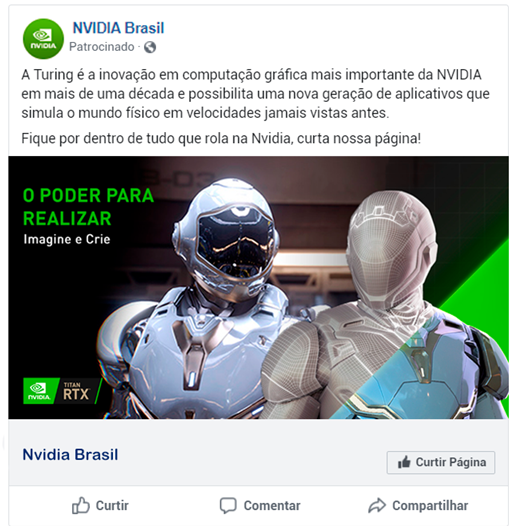 Post patrocinado NVIDIA Brasil no Facebook — campanha TITAN RTX desenvolvida pela Ex.id