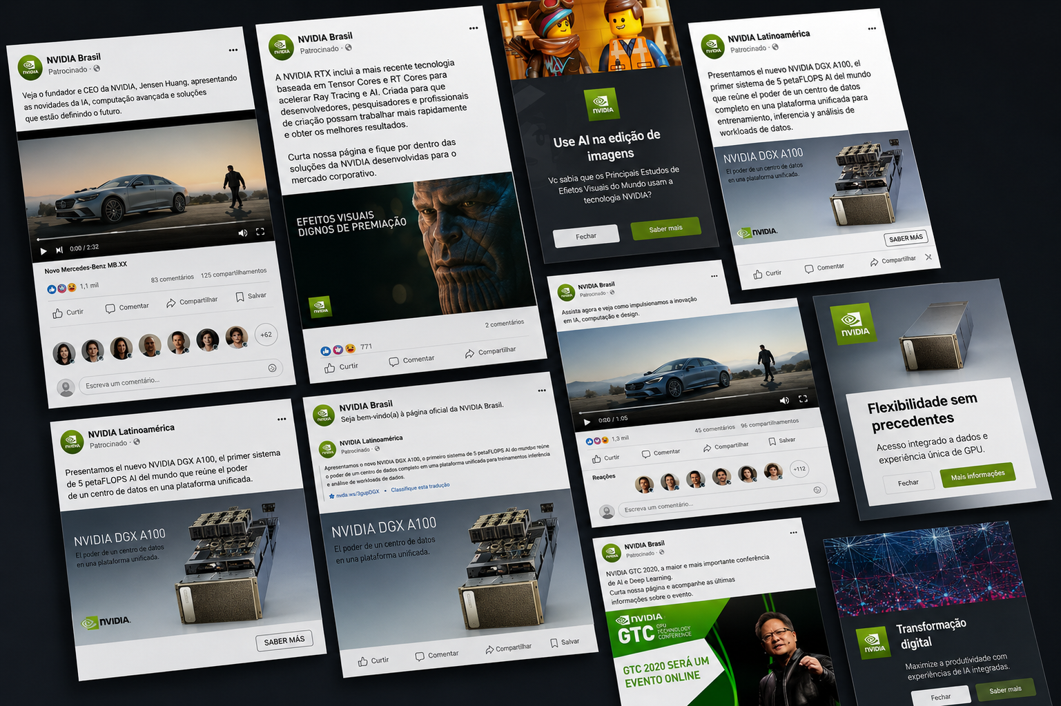 Campanhas digitais NVIDIA Brasil e LATAM — peças de social media e display desenvolvidas pela Ex.id